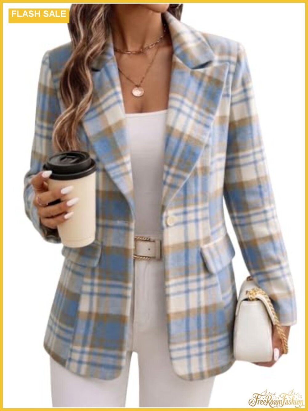 Wool Blend Plaid Blazer Peak Lapel Slim Fit Business Casual